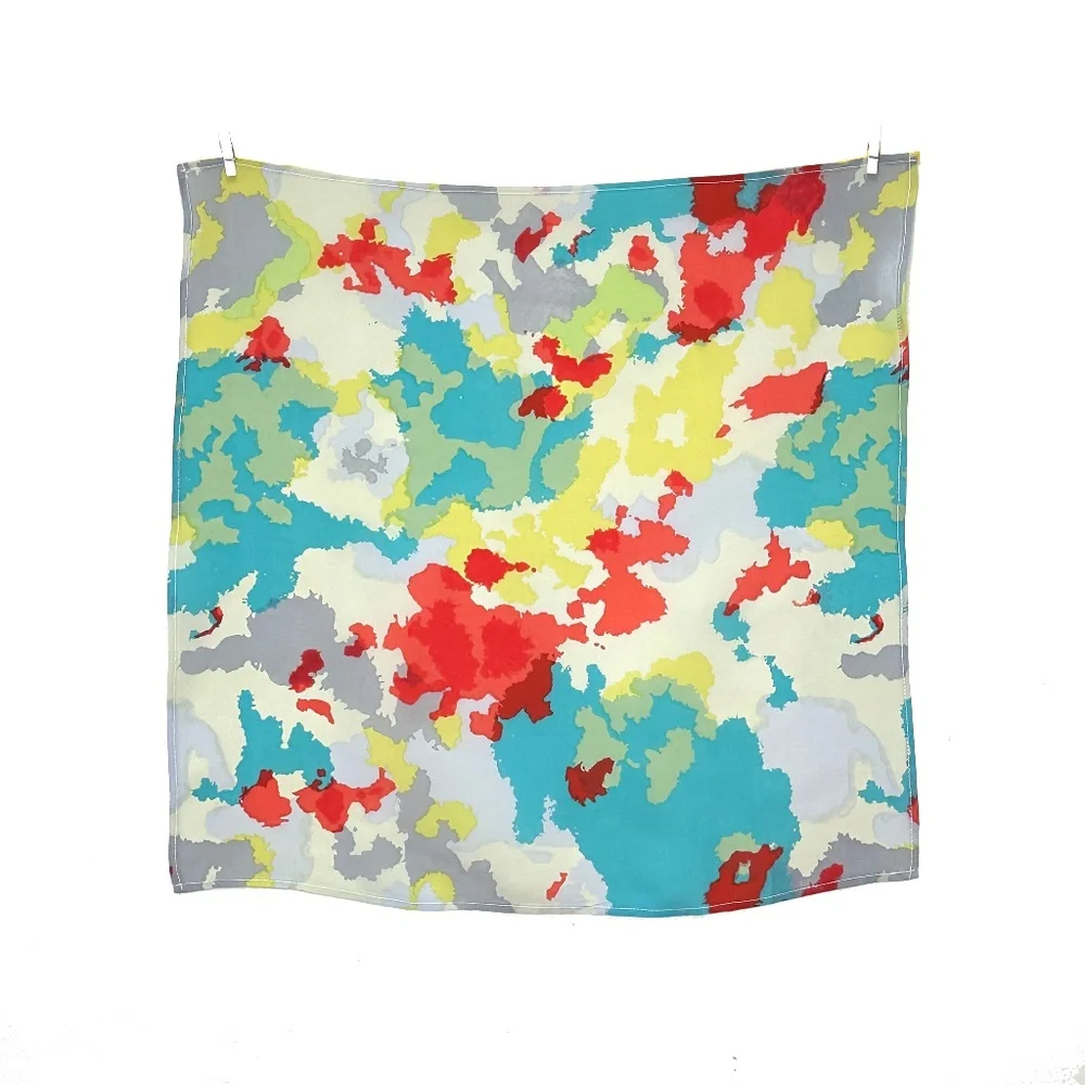 NWT SILKLETTE Spotted 100% Fine Silk Kerchief Scarf RED/YELLOW/BLUE